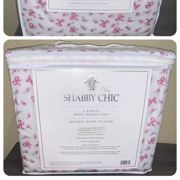 Shabby Chic bedding Bows and Flowers plush sheet set KING. Roses - SUPER WARM - Picture 2 of 2